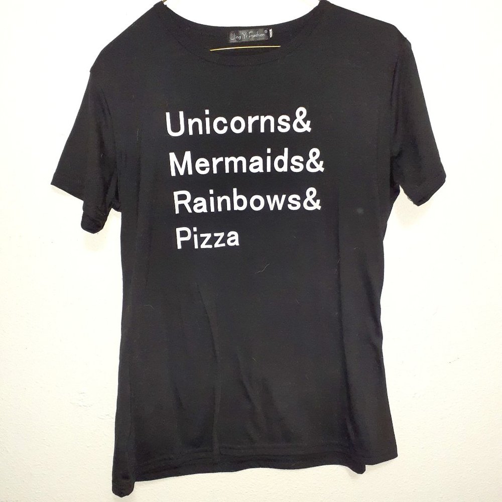 Unicorn Mermaid Rainbow and Pizza XXL Basic Tee